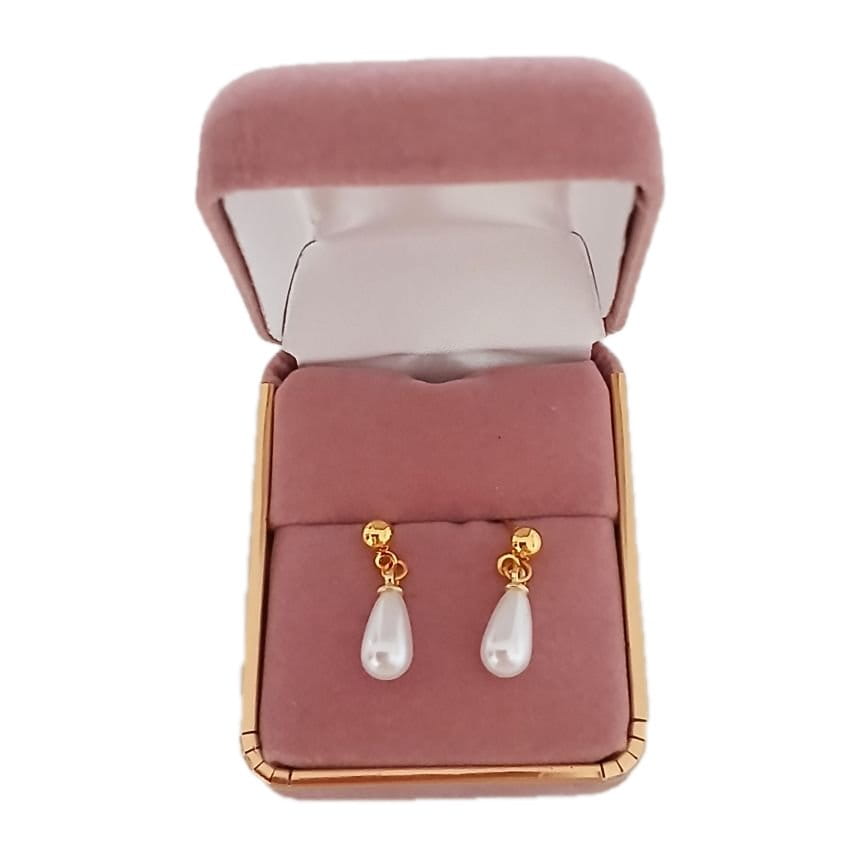 Gold Tone Kids Drop Pearl Earrings(2)