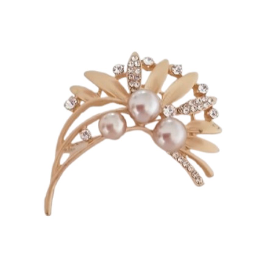 Gold With Pearl Beads Flower Brooch