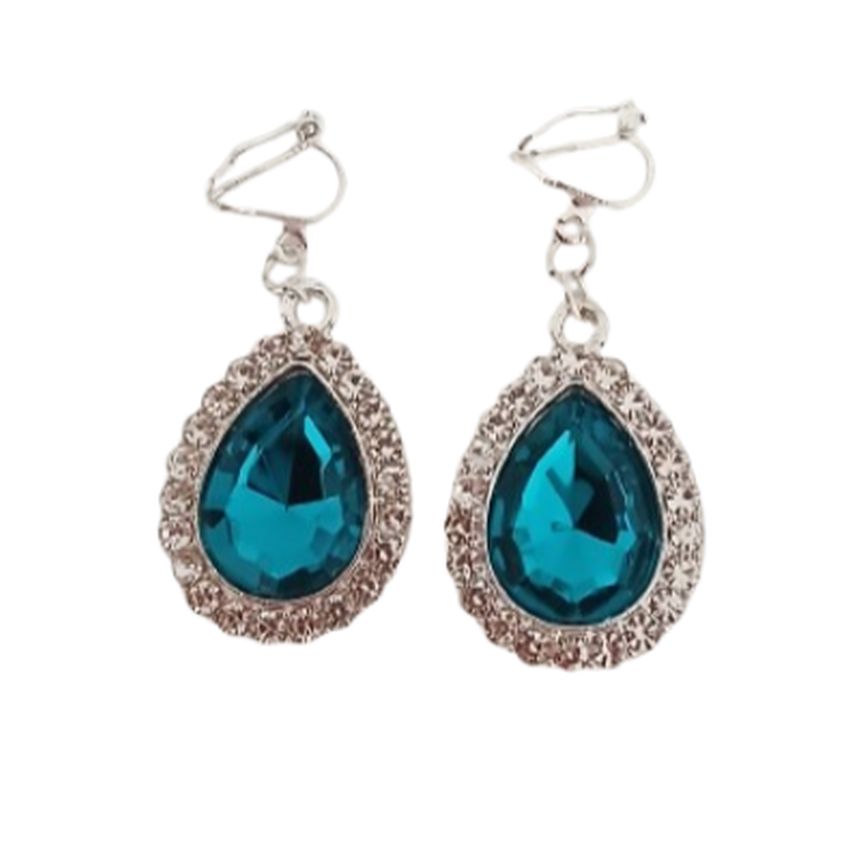 Gorgeous Teal Blue Diamante Clip On Earrings