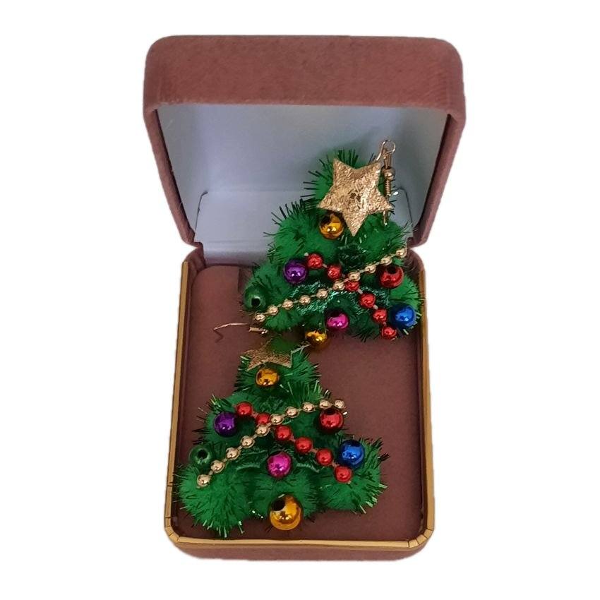Green 3d Christmas Tree Earrings(2)