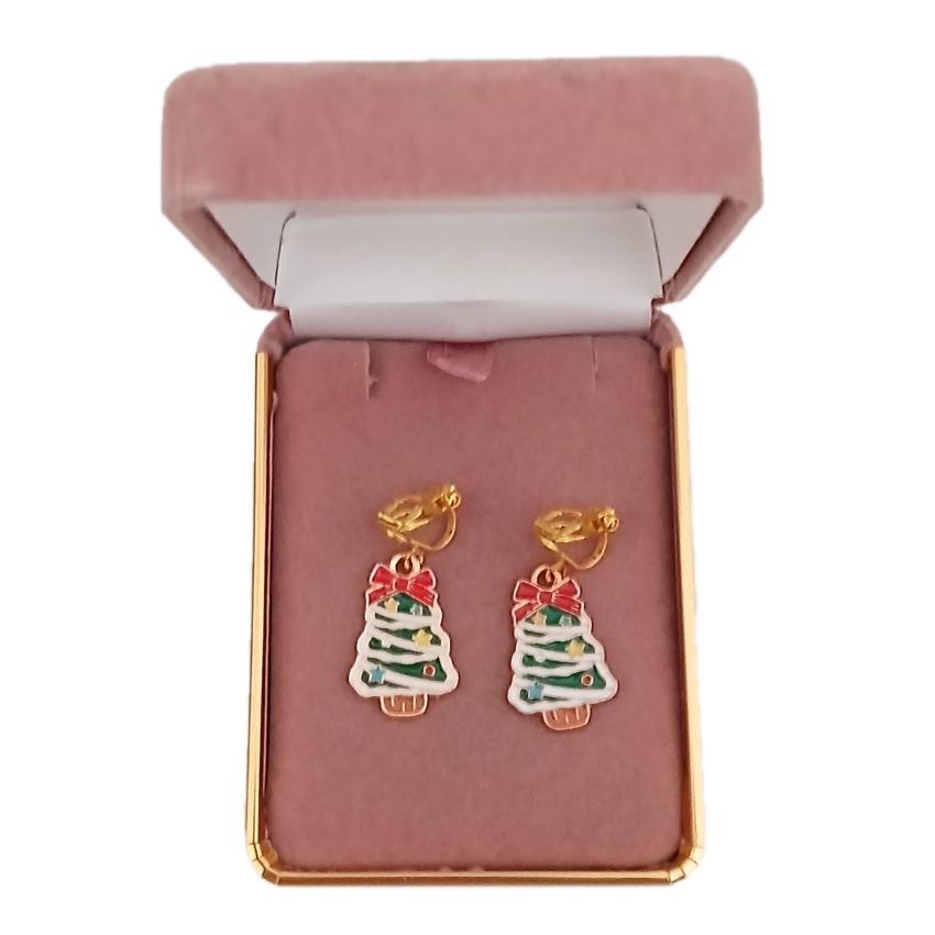Green And Red Christmas Tree Clip On Earrings(2)
