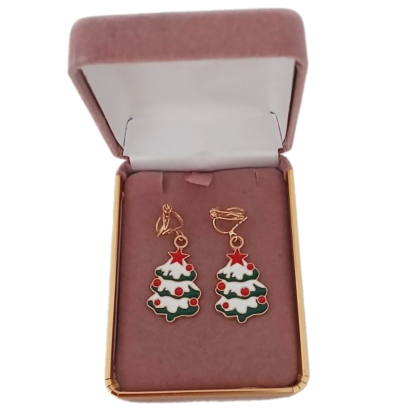 Green And Red Christmas Tree Clip On Earrings(2)