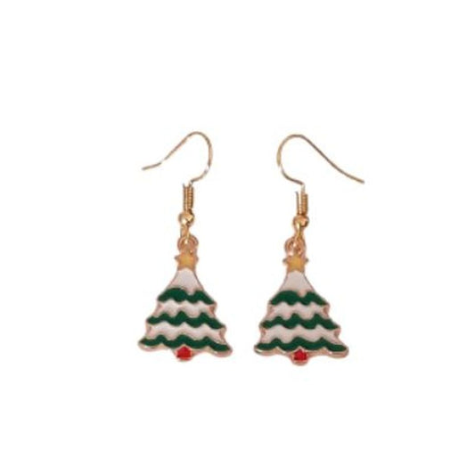 Green And White Xmas Tree Earrings