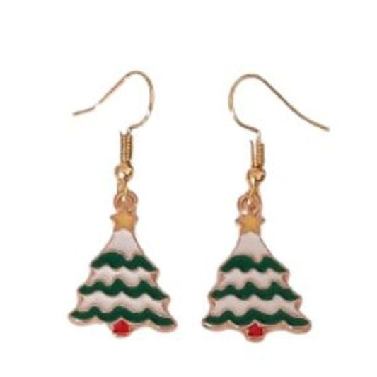 Green And White Xmas Tree Earrings
