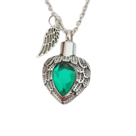 Green Angel Wing Cremation Ashes Locket