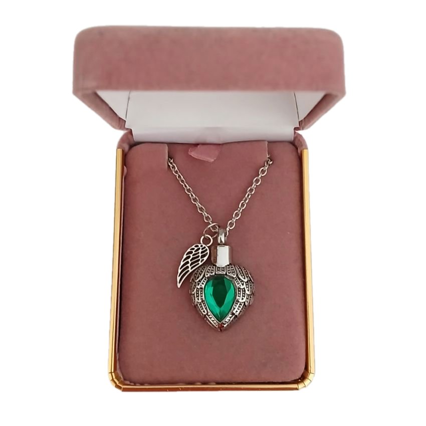 Green Angel Wing Cremation Ashes Locket(2)