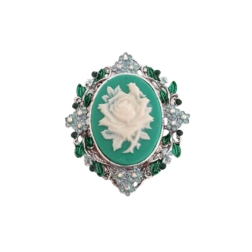Green Cameo Vintage Style Brooch