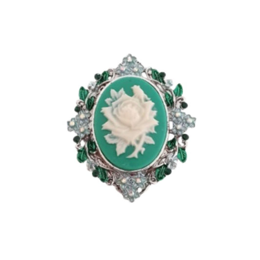 Green Cameo Vintage Style Brooch