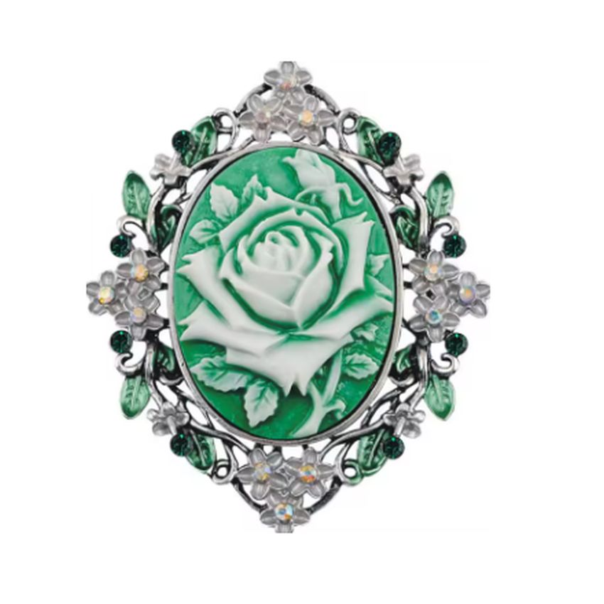 Green Cameo Vintage Style Brooch