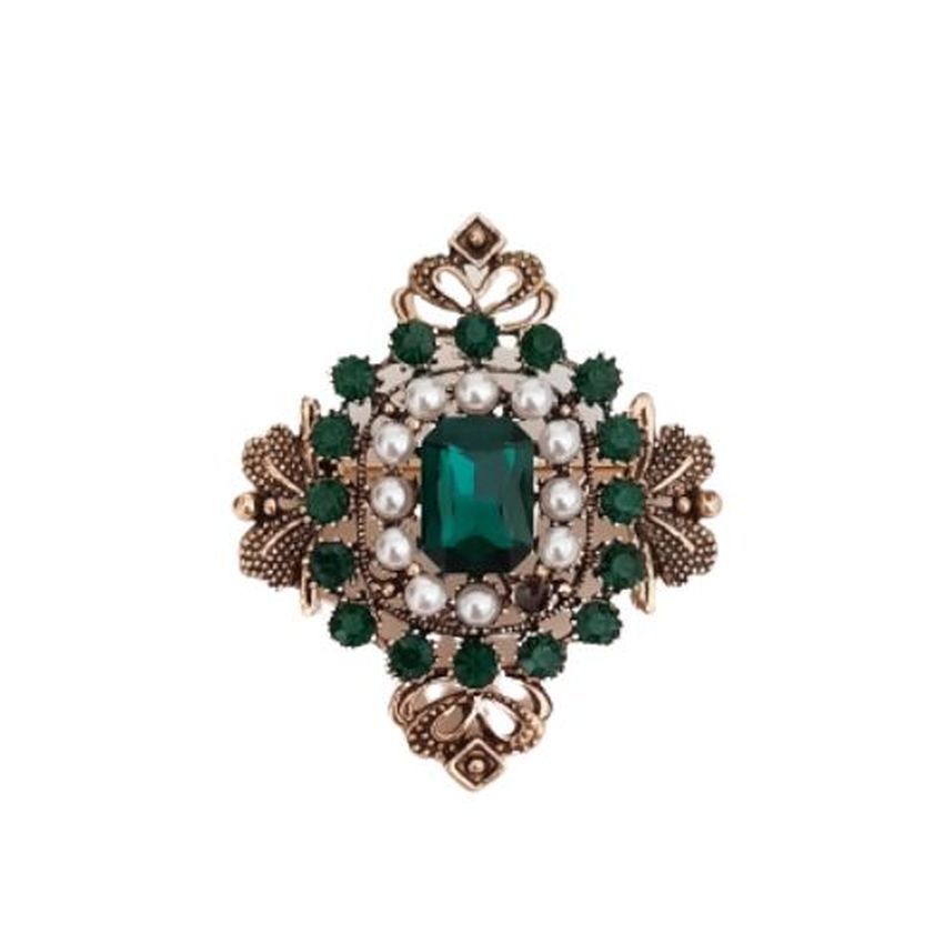 Green Centre Brooch With Green Stone Surround