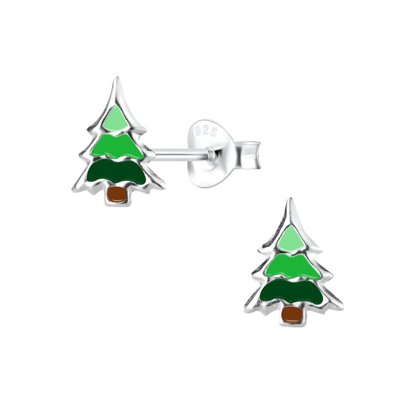 Green Christmas Tree Sterling Silver Earrings