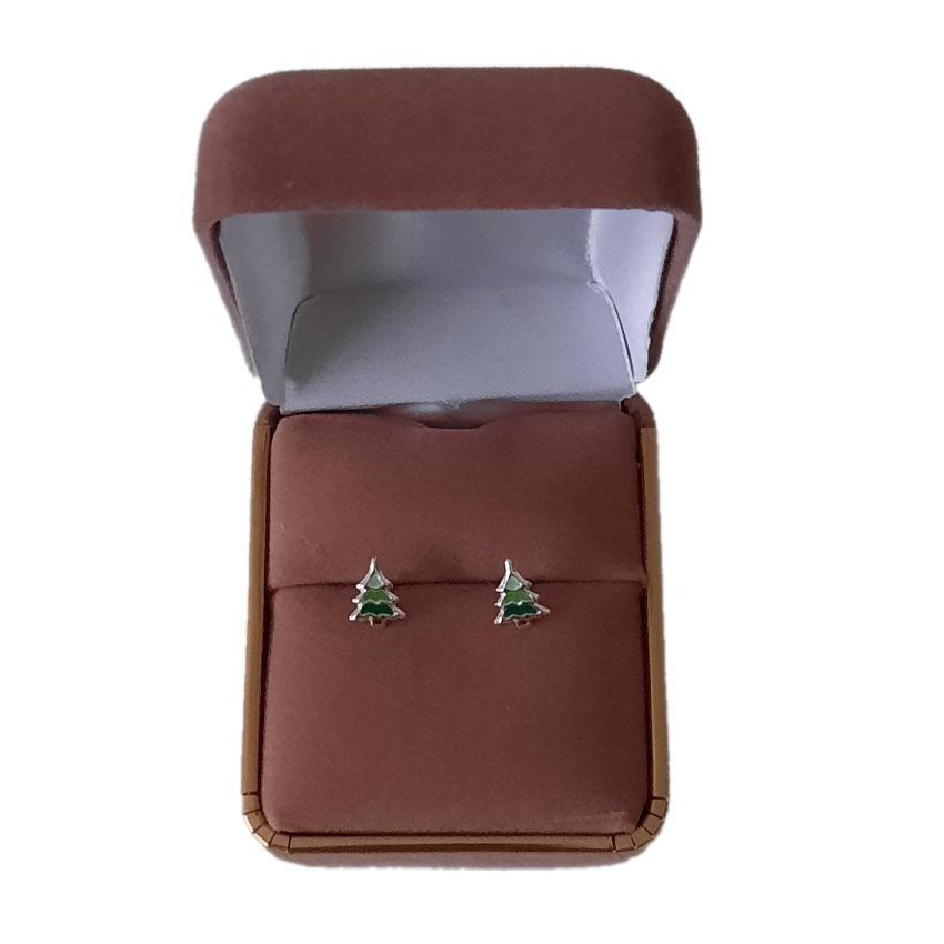 Green Christmas Tree Sterling Silver Earrings(2)