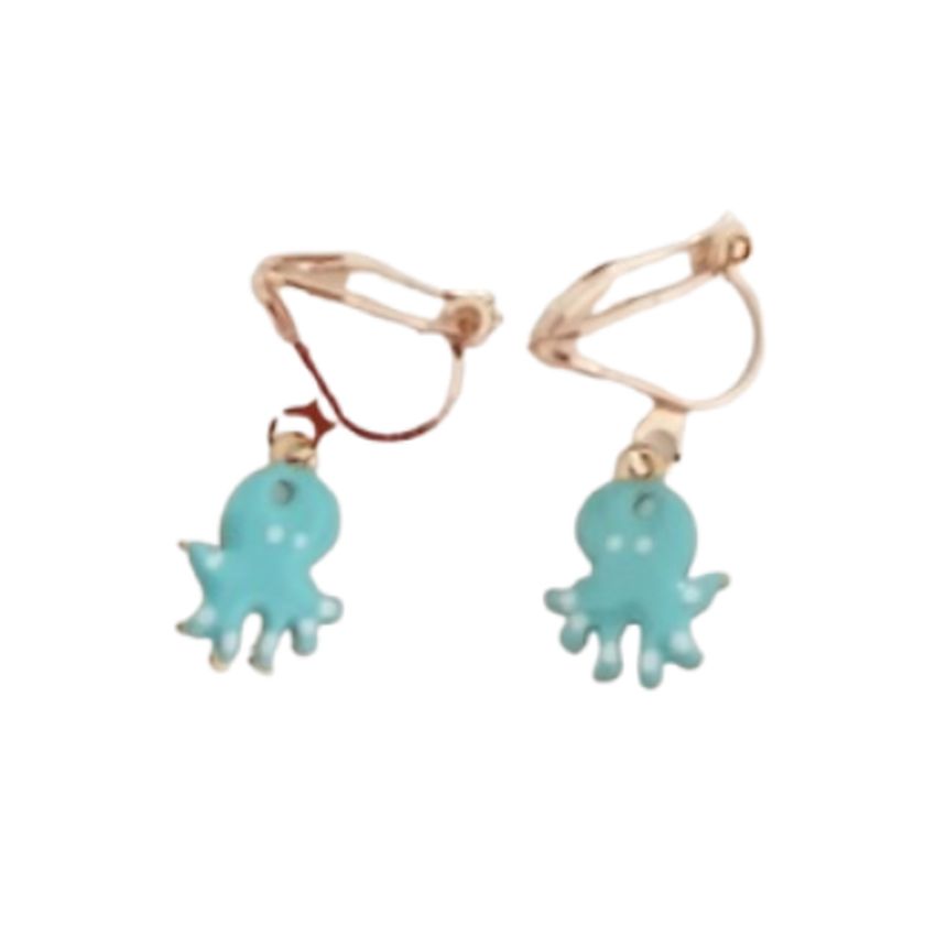 Green Enamel Octopus Clip On Earrings