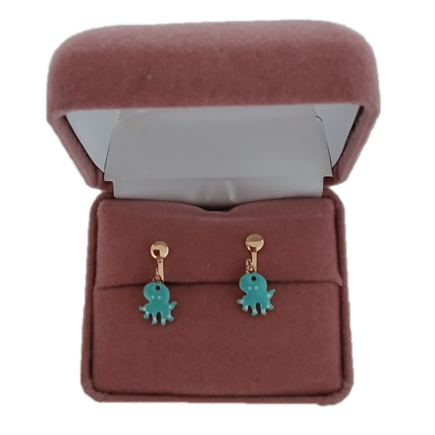 Green Enamel Octopus Clip On Earrings(2)