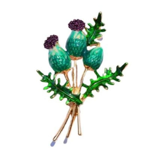 Green Enamel Thistle Ladies Brooch