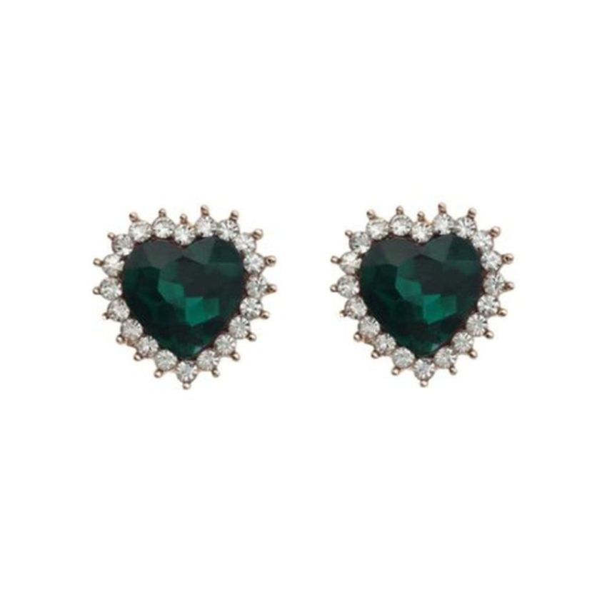 Green Heart Diamante Clip On Earrings