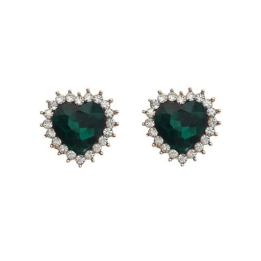Green Heart Diamante Clip On Earrings