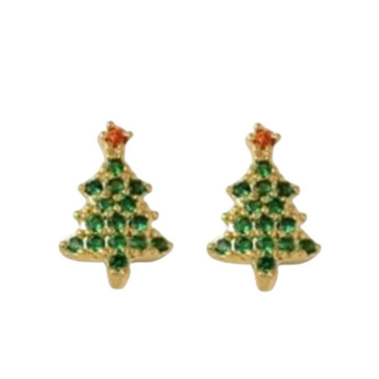 Green Stone Christmas Tree Clip On Earrings(