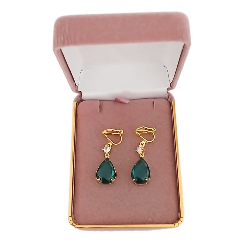 Green And Gold Water Drop Clip On Earrings(2)