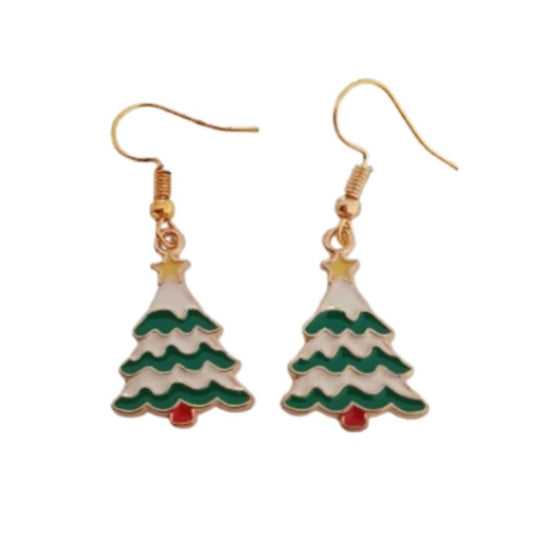 Green And White Xmas Tree Earrings