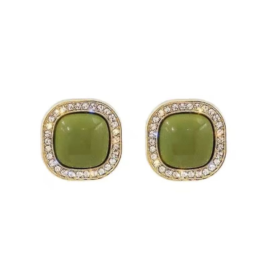 Green Centre Square Clip On Earrings