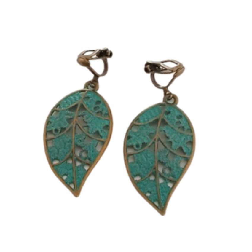 Green Leaf Clip On Earrings