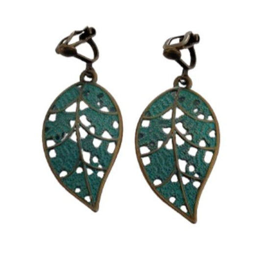 Green Leaf Clip On Earrings