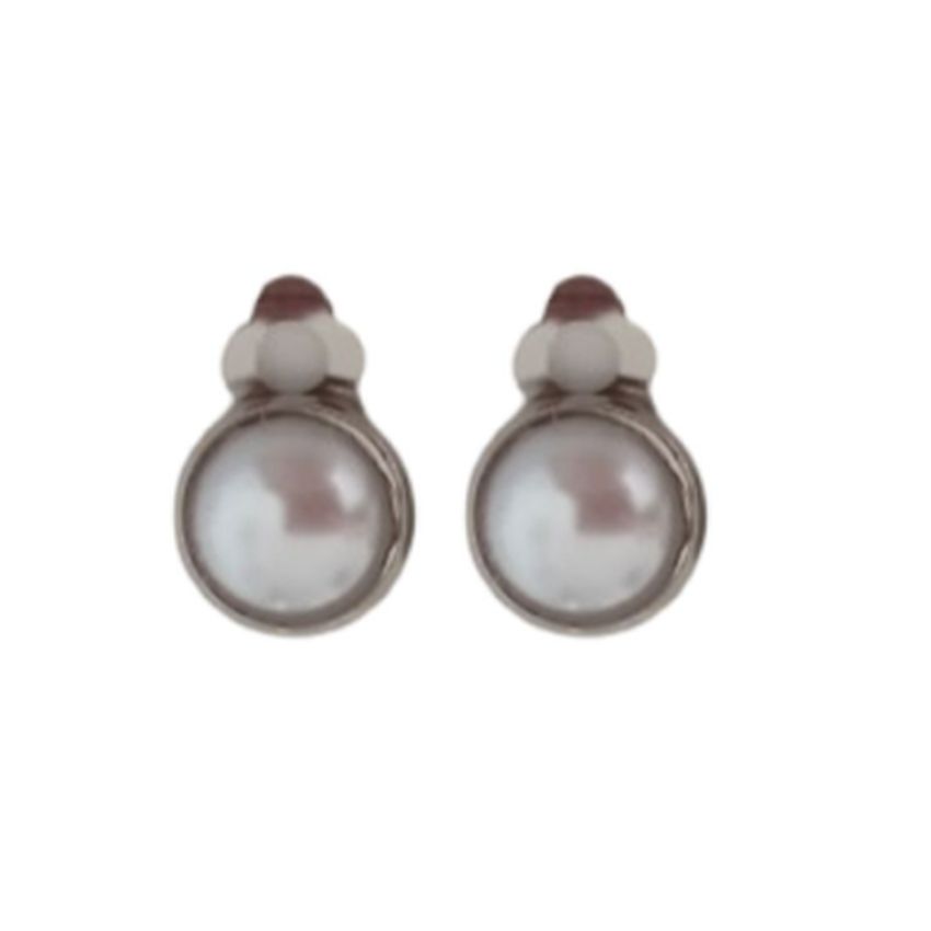 Grey 10mm Stud Pearl Clip On Earrings