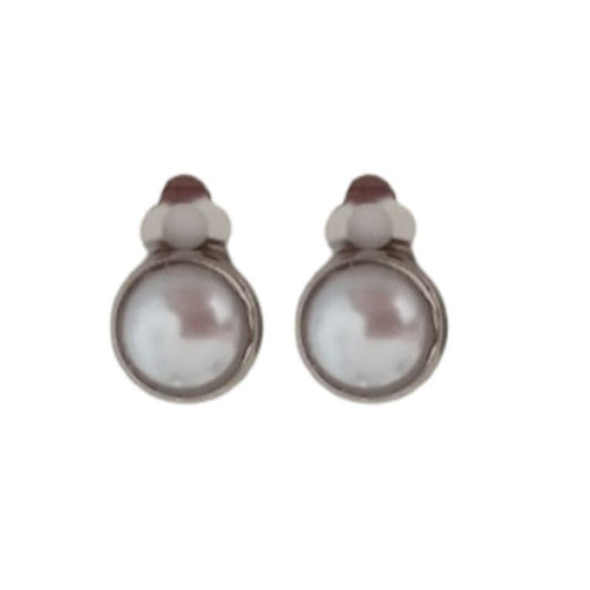 Grey 10mm Stud Pearl Clip On Earrings