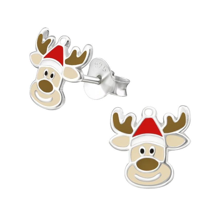 Happy Reindeer Sterling Silver Christmas Earrings