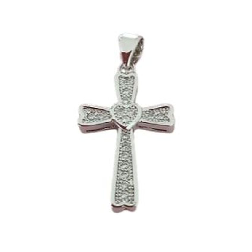 Heart Design Centre Elegant Sterling Silver And Cubic Zirconia Cross Necklace