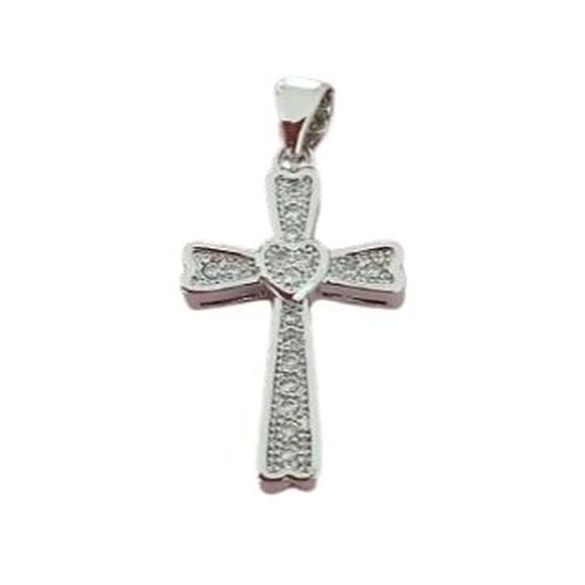 Heart Design Centre Elegant Sterling Silver And Cubic Zirconia Cross Necklace