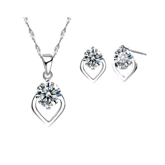Heart Design Cubic Zirconia Matching Earrings And Necklace Set