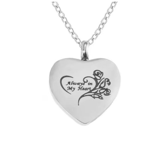 Heart Shaped Always In My Heart Engraved Memorial Ashes Locket