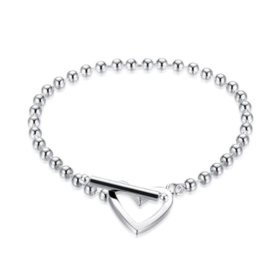 Hollow Silver Bead T-Bar Bracelet