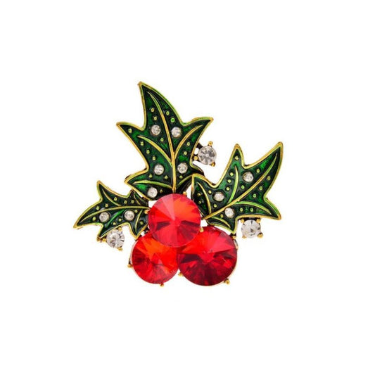 Holly And Berries Christmas Brooch