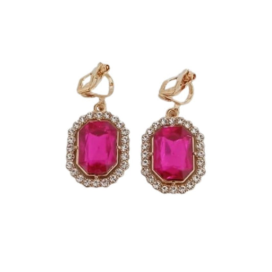 Hot Pink Diamante Drop Clip On Earrings
