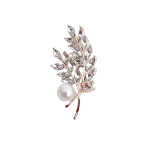 Individual Crystal Stones Set Leaf Brooch