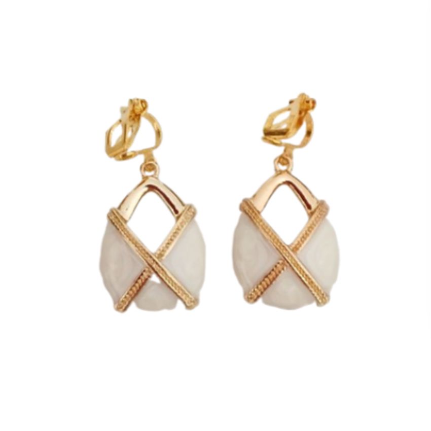 Ivory And Gold Clip On Earrings