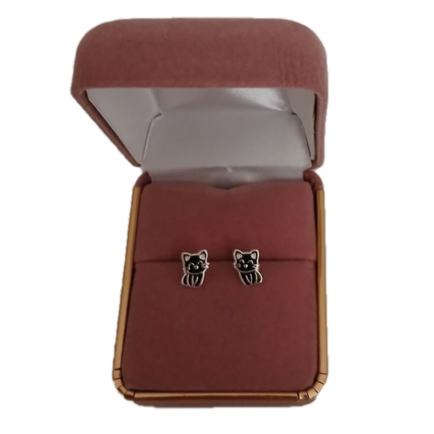 Kids Cat Sterling Silver Stud Earrings(2)