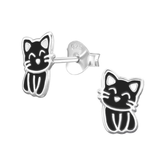 Kids Cat Sterling Silver Stud Earrings