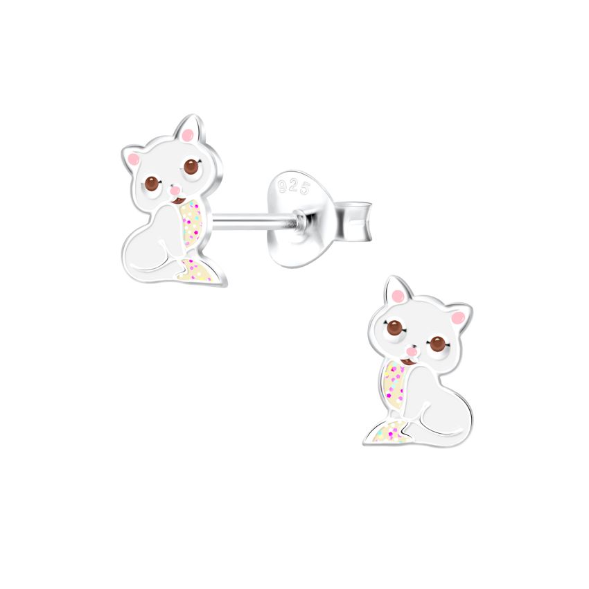 Kids Cat Sterling Silver Stud Earrings