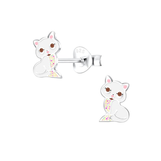 Kids Cat Sterling Silver Stud Earrings