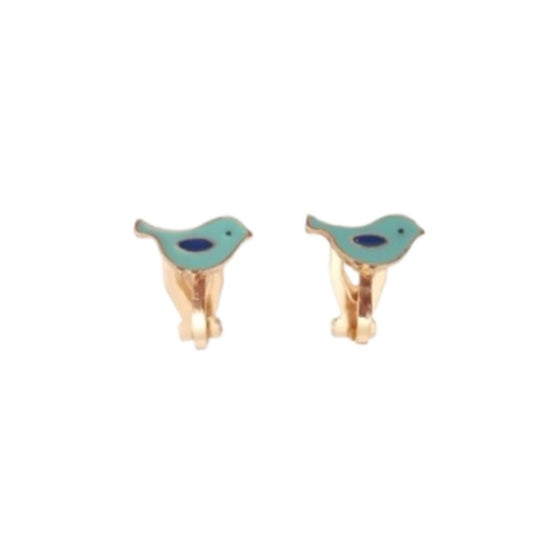 Kids Enamel Bird Clip On Earrings