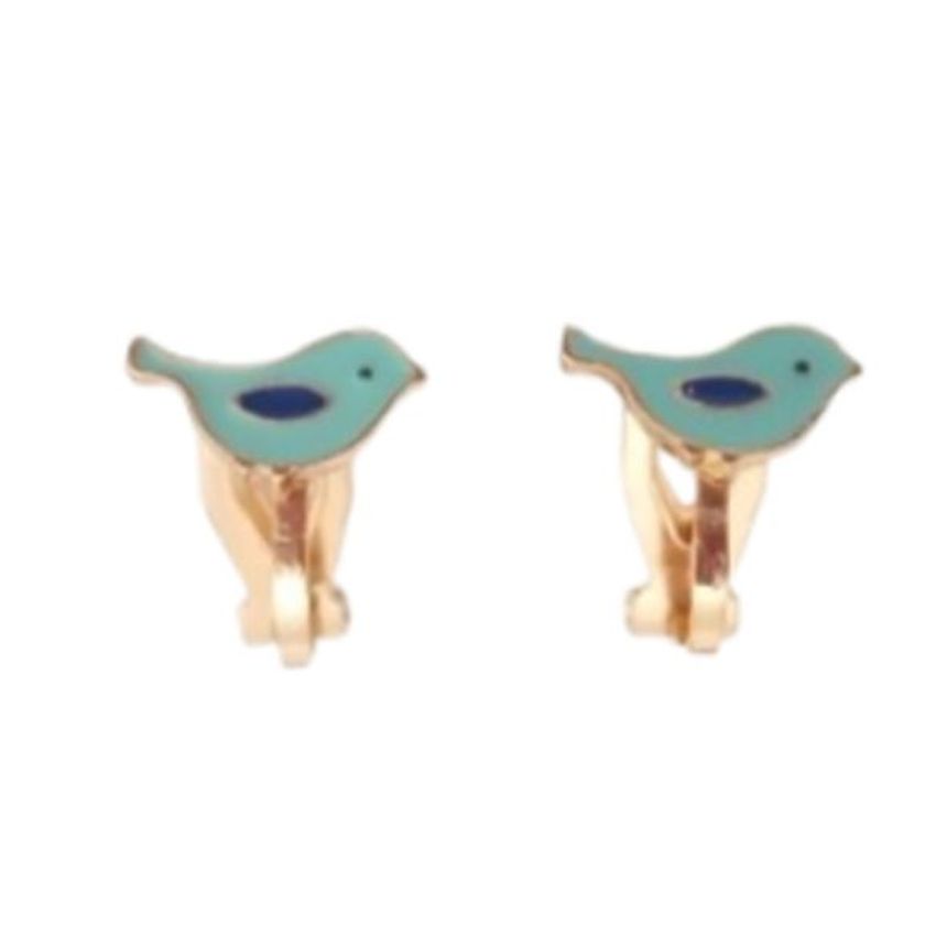 Kids Enamel Bird Clip On Earrings