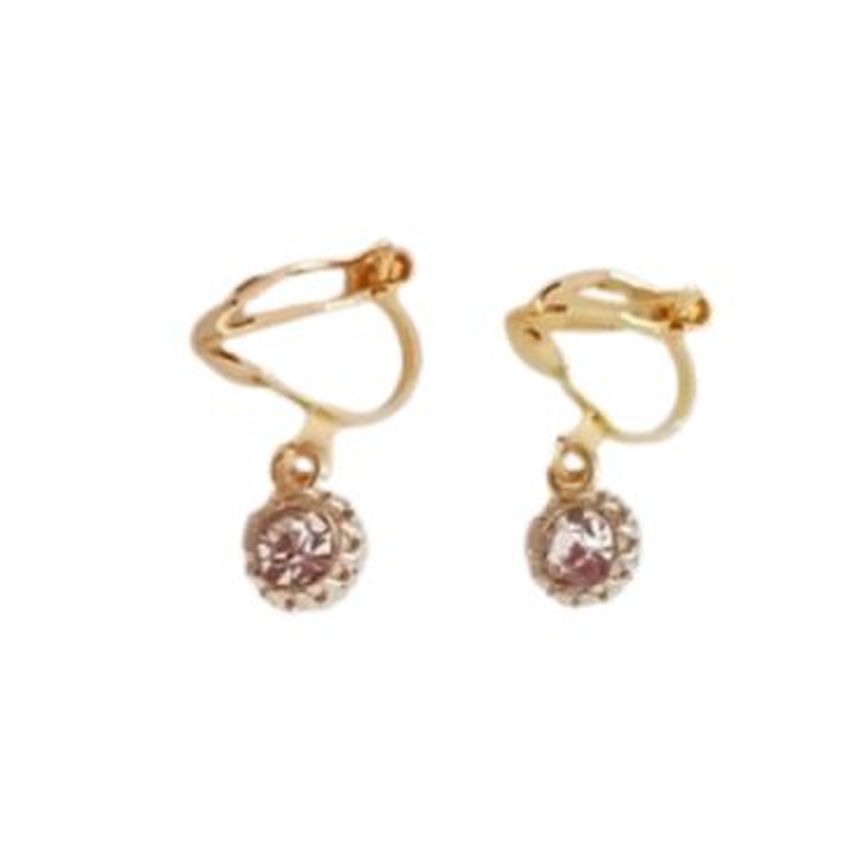 Kids Small Diamante And Gold Clip On Earrings