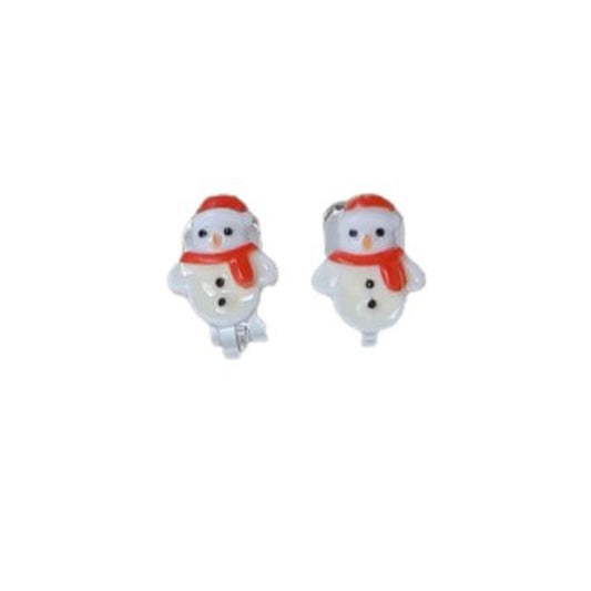 Kids Small Snowman Clip On Earrings