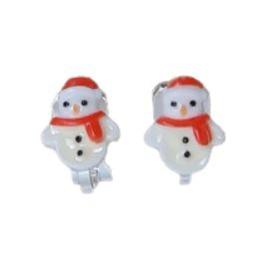 Kids Small Snowman Clip On Earrings