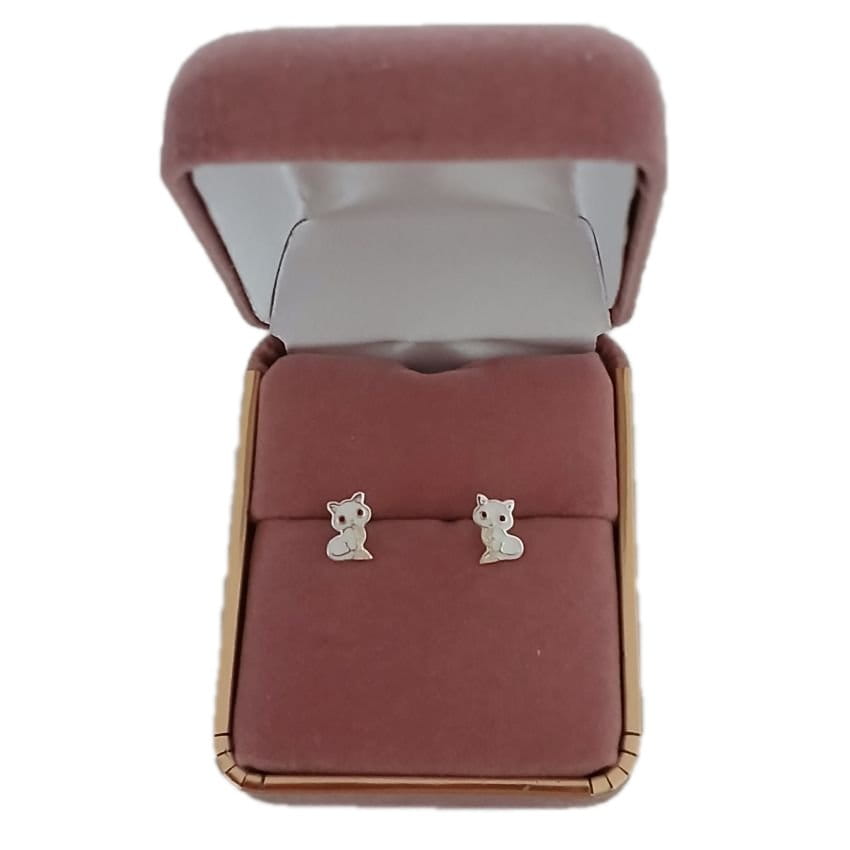 Kids Cat Sterling Silver Stud Earrings(2)