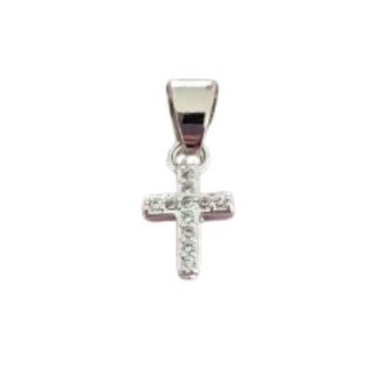 Kids Very Small Silver Crystal Cross Necklace
